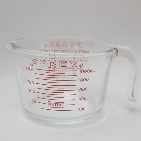 VINTAGE PYREX 533 Open-Red-Letter Open-Handle Measuring-Cup 4-Cup 1-L 32-oz 80s - Picture 2 of 6
